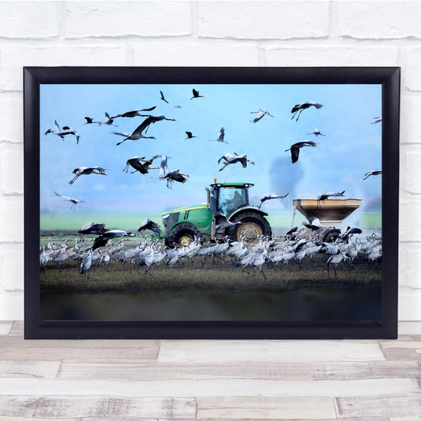 A View Of The Landscape tractor field birds Wall Art Print