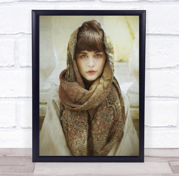 Rayven Iii woman paisley scarf staring pose Wall Art Print