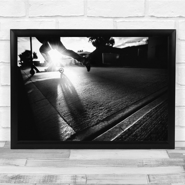 Scooter Game Shadow Childhood Black & White Wall Art Print