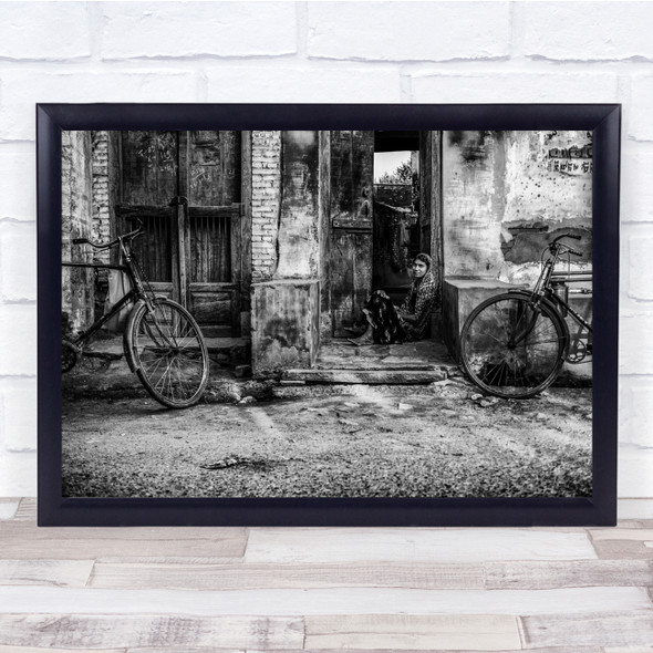 Street Bike Bicycle Woman Person Two Wheels Wall Art Print