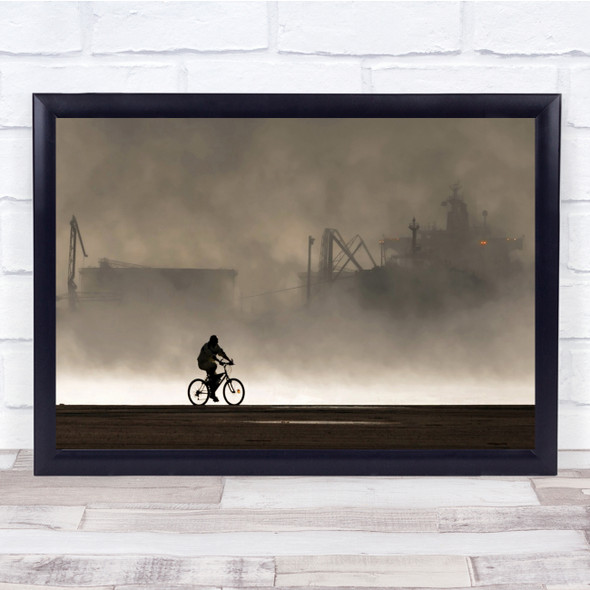 Tanker Bike Harbour Ship Cycle Person Smoke Wall Art Print