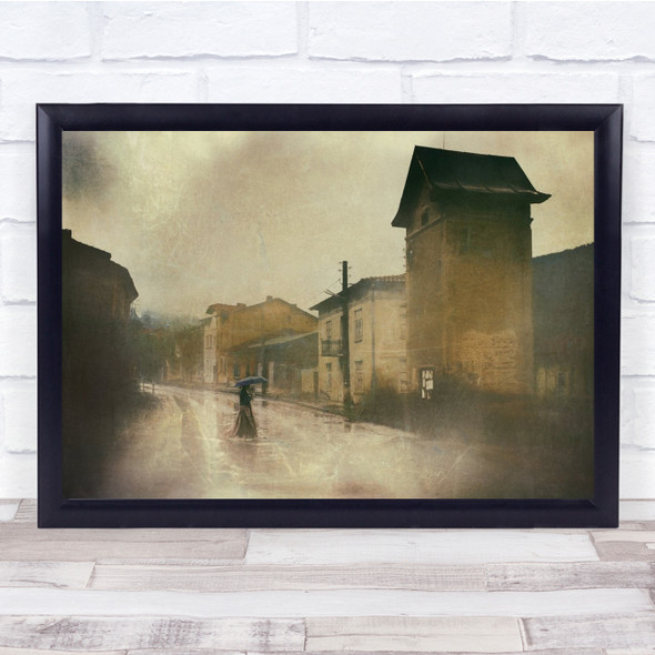 Village Town Painterly Texture Filter Tower Wall Art Print