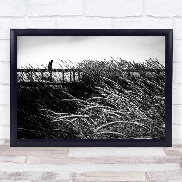 Wildfires Distant Man black and white reeds Wall Art Print