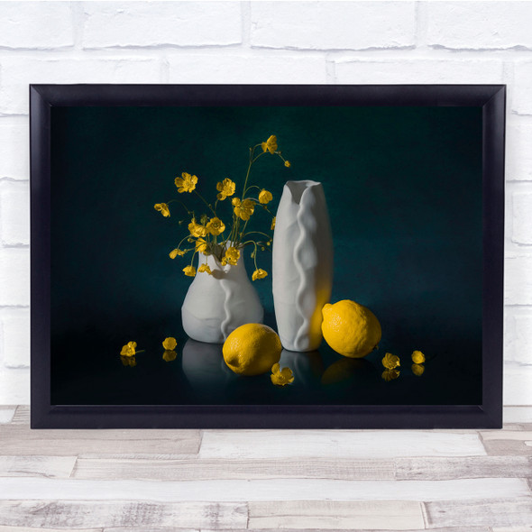 Yellow Flower Lemons Citrus Still Life Vase Wall Art Print