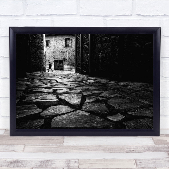 Cobblestone pathway building Black & White Wall Art Print