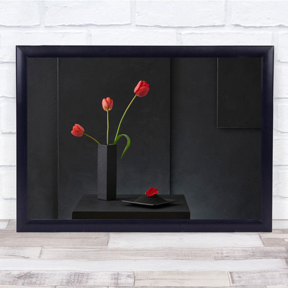 Japan Ikebana Tulip Red Still Life Flowers Wall Art Print