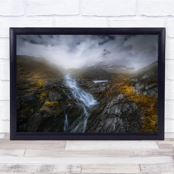 Norway Peak Mountain River Summer Mist Fog Wall Art Print