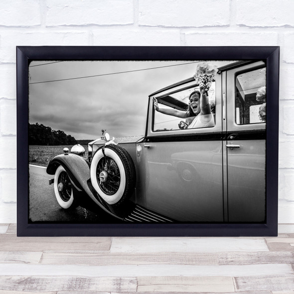 Old vintage car marriage celebrate flowers Wall Art Print