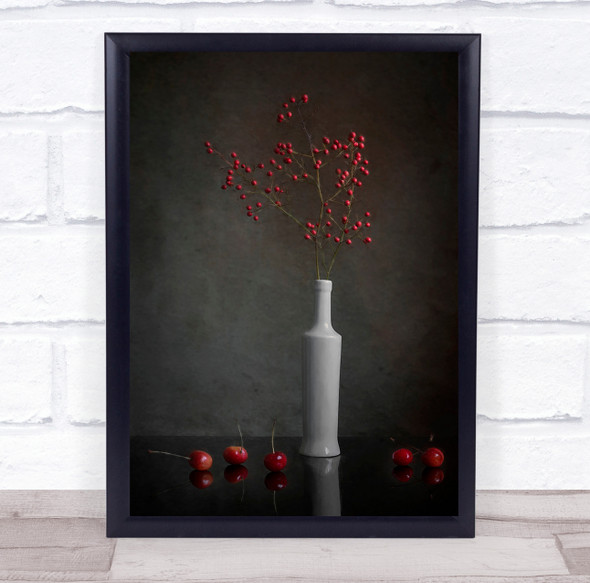Rainier Cherries Fruit Red Still Life Vase Wall Art Print