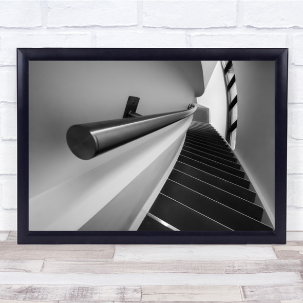 Staircase Curved handrails black and white Wall Art Print