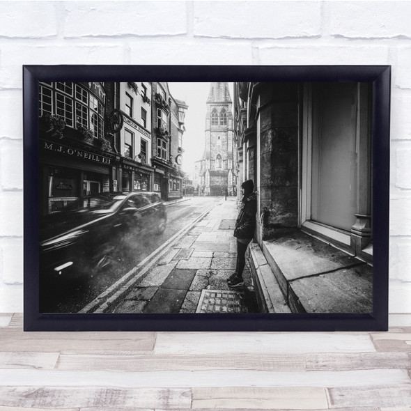 Street People Woman Girl Waiting City Road Wall Art Print