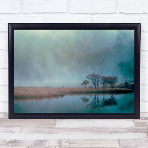 Japan Blue Hour blue Tree reflection lake Wall Art Print