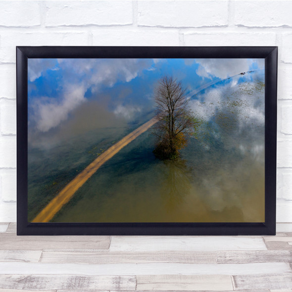 Landscape Road Way Flood Water Sky Clouds Wall Art Print