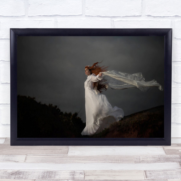 Rafaela woman in white dress hair blowing Wall Art Print