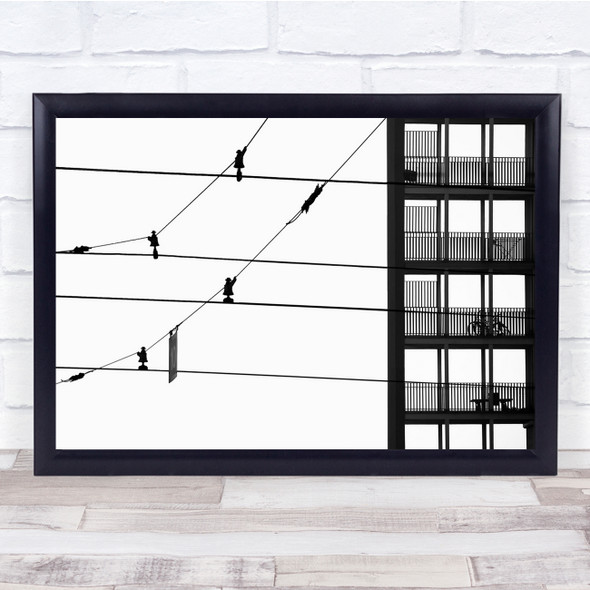 Black & White balcony wires abstract sky Wall Art Print