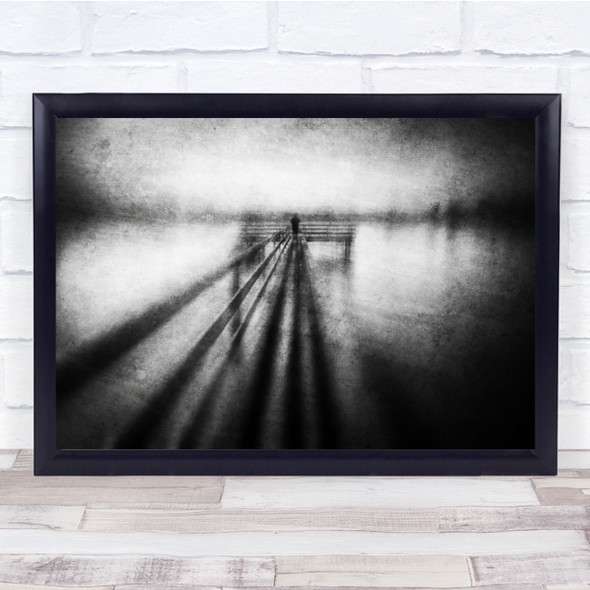 Black & White shadow bench sitting white Wall Art Print