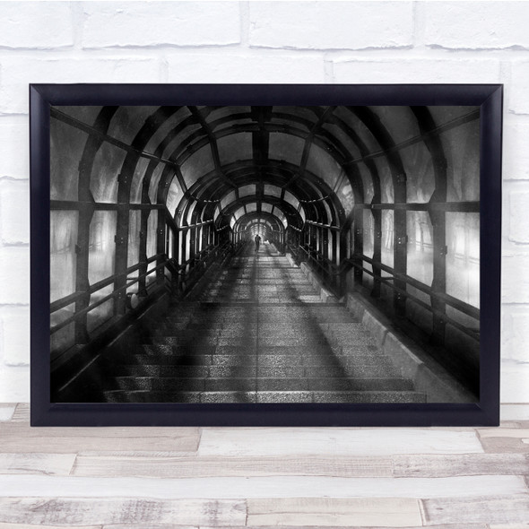 black and white tunnel steps perspective Wall Art Print