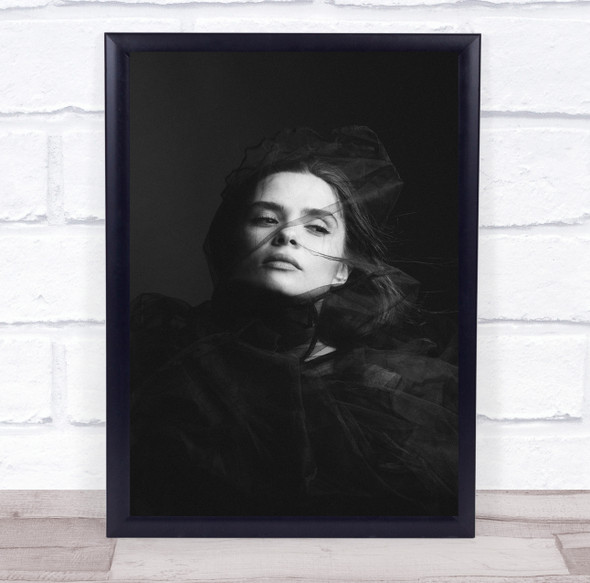 black and white woman hair blowing model Wall Art Print