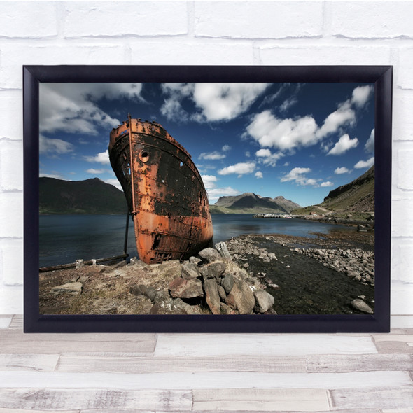 Iceland Boat Ship Old Abandoned Rust Sea Wall Art Print