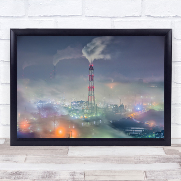 Night Factory Pollution Smoke Industrial Wall Art Print