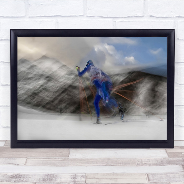 Race Gliding Ski blurry action mountains Wall Art Print