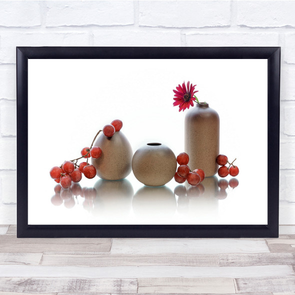 Red Grapes Fruit Flower Still Life Vases Wall Art Print