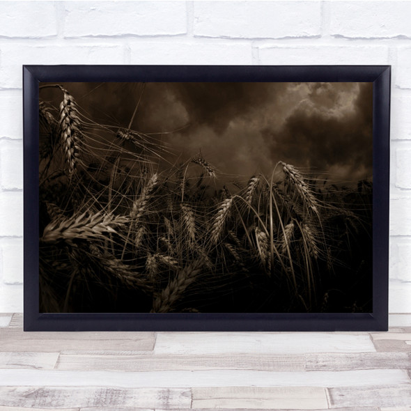 Straw Wheat Sepia Dark Weather Landscape Wall Art Print