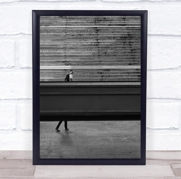 Stretch man funny black and white stairs Wall Art Print