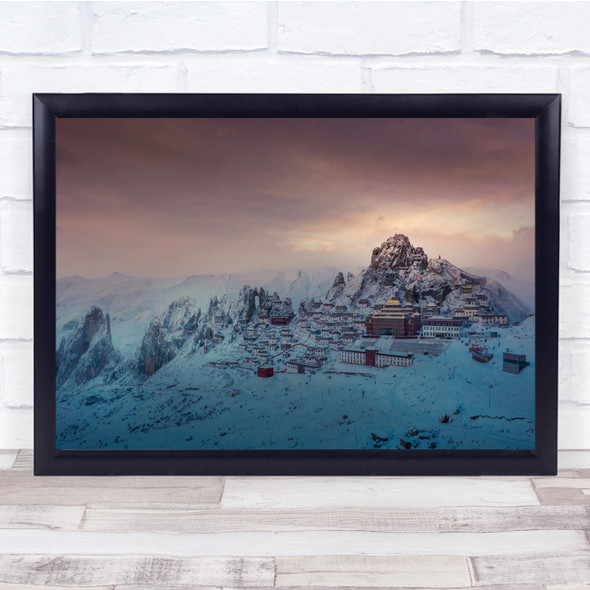 Tibetan Temple ikijuh Snow mountain town Wall Art Print