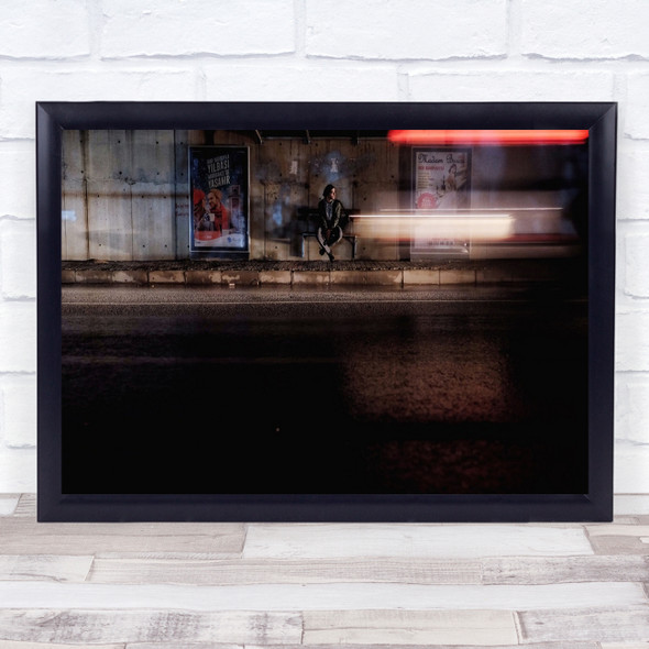 Waiting Passing Cars man on bench advert Wall Art Print