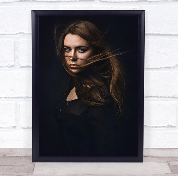 Woman hair in face stare expression pose Wall Art Print