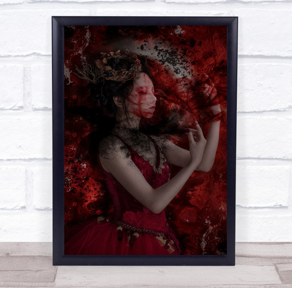 Friction red Asian girl laying in dress Wall Art Print