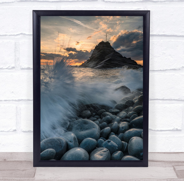 The Wave stones crashing mountain cross Wall Art Print