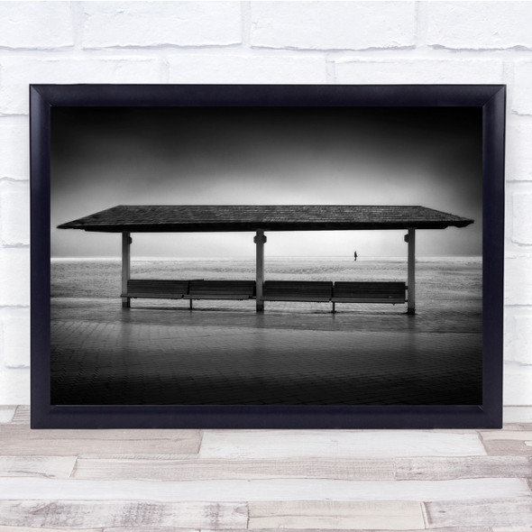 Black & White bench sea building moody Wall Art Print