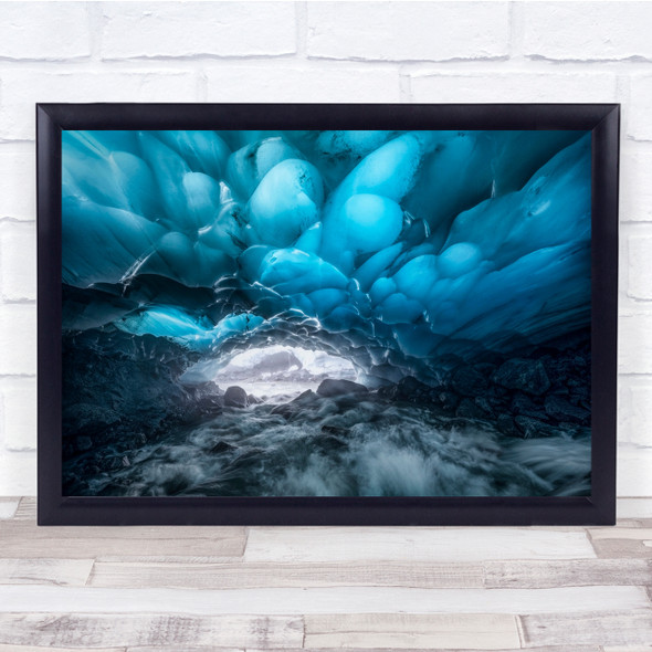 Ice Cave Frozen Cold Blue Stream Water Wall Art Print