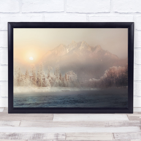 Misty sunrise mountain trees landscape Wall Art Print