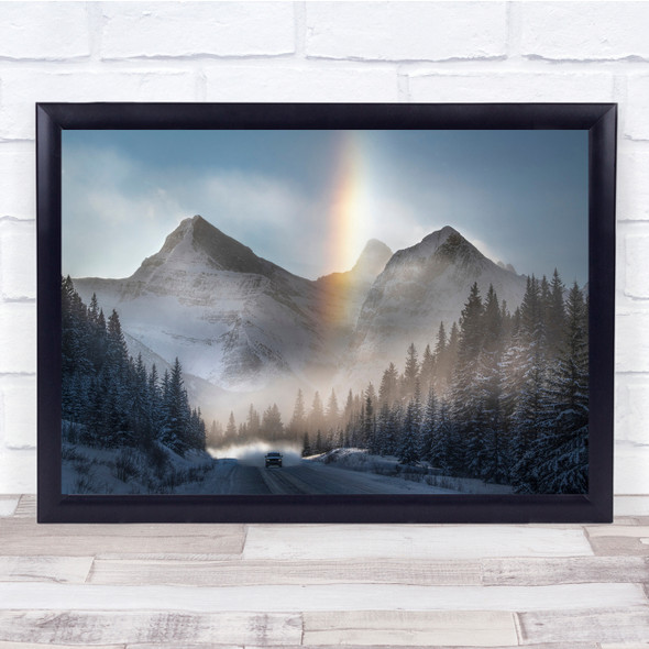 Mountains Trees Frozen Morning Rainbow Wall Art Print