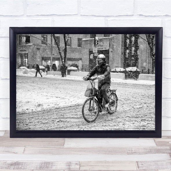 Cyclist black and white person street Wall Art Print