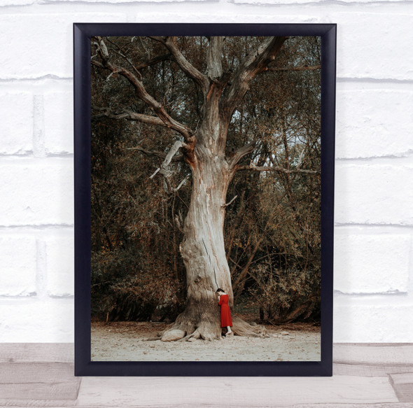 Girl In A Red Dress large tree desert Wall Art Print