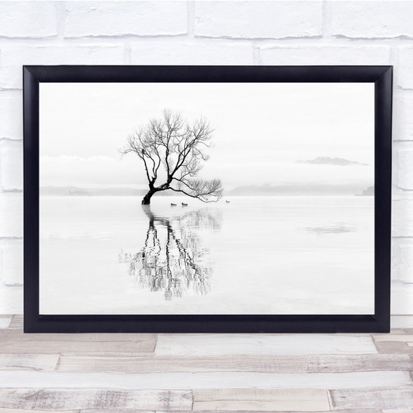 Black White New Zealand Landscape Lake Water Lonely Tree High Key High-Key Print