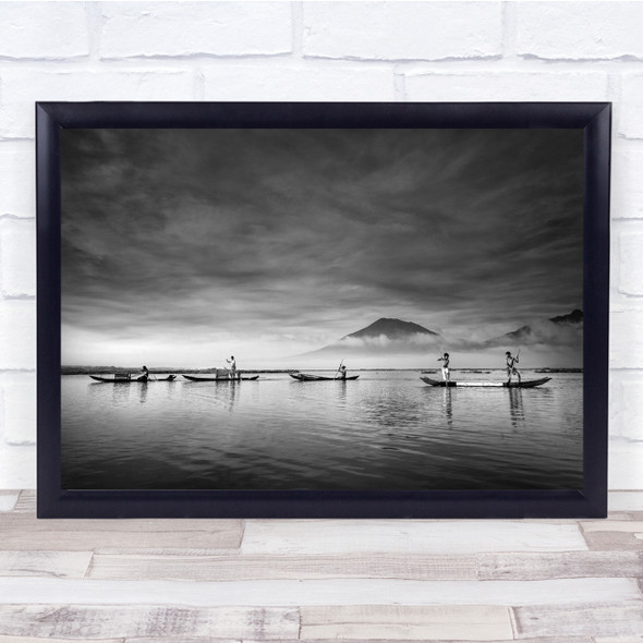 Boats Black & White People Documentary Lake Boat Rafts Raft Transportation Print