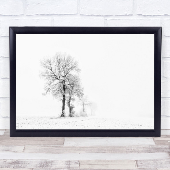 Fog Mist Trees Snow Ripe High Key High-Key Black & White Winter White Tree Print