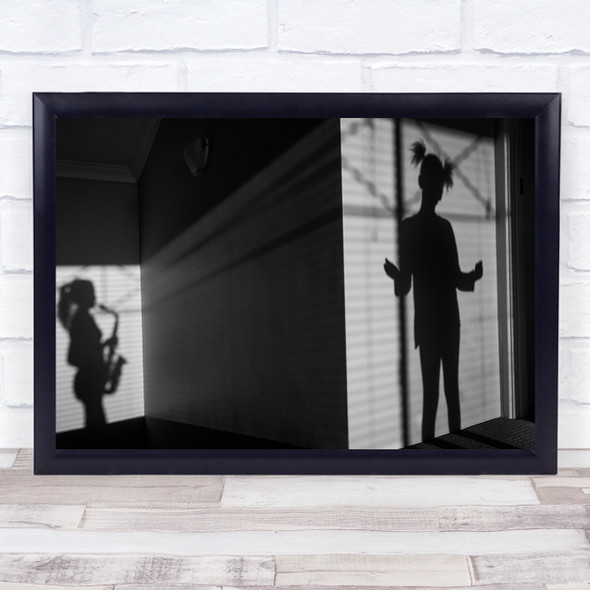 Shadow Shadows Music Instrument Girl Kid Child Black & White Home Abstract Print