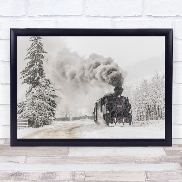 Train Railway Steam Smoke Old Vintage Retro Romania Black & White Mocanita Print
