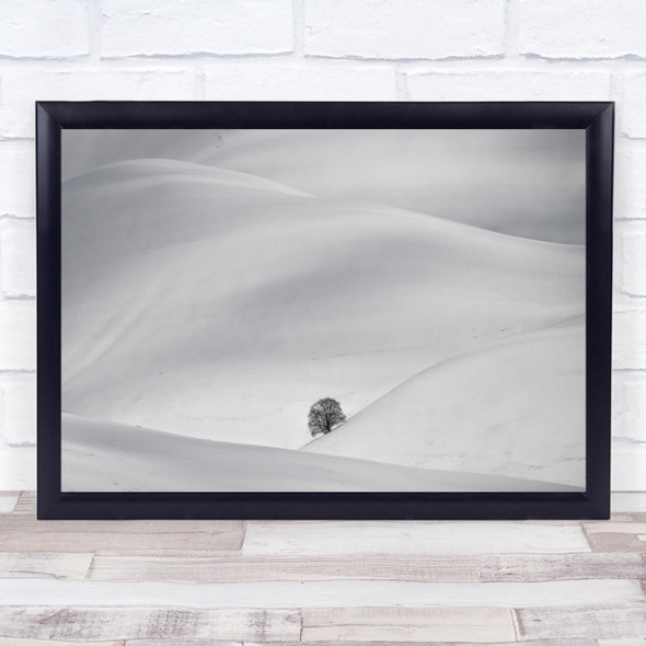 Tree Alone Lonely Loneliness Winter Hills Rolling Black & White Snow Snowy Print