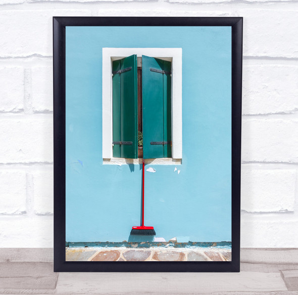 Abstract Minimalist Venice Italy Burano Colour House Broom window Wall Art Print