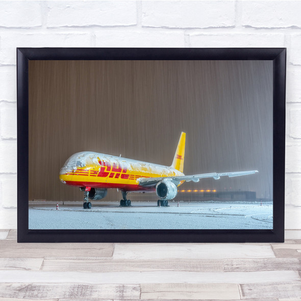 Airplane Night Long exposure Plane Blizzard Snow Dhl Cold Silence Wall Art Print