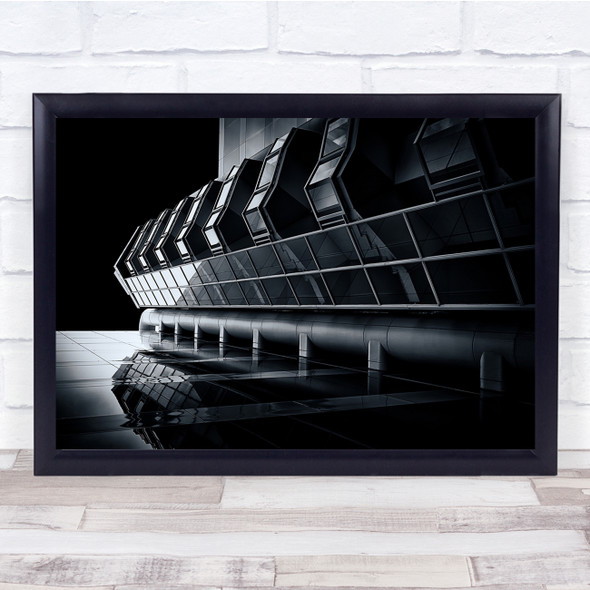 Building Reflection Cityscape Futuristic Skyscraper Black & White Wall Art Print