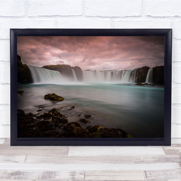 Iceland Cascade Clouds Sky Colourful Dramatic Waterfall Landscape Wall Art Print