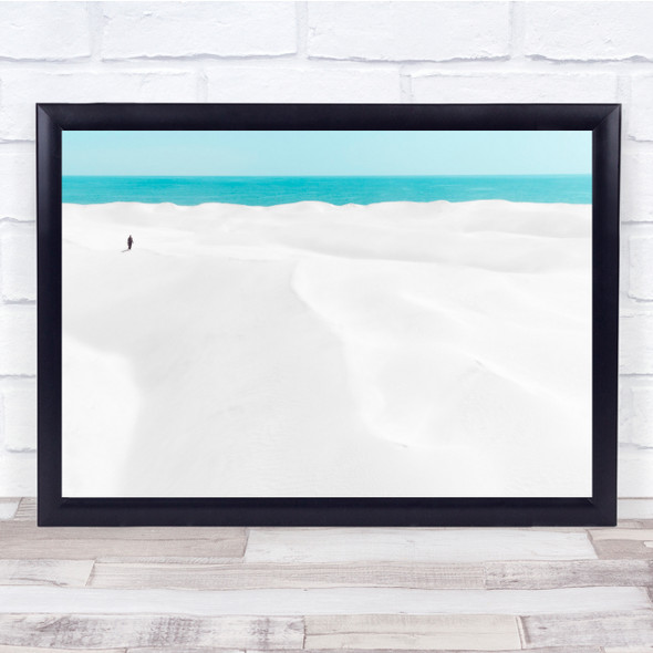 Landscape Lonely Sand Sea Ocean Water High Key High-Key Teal Dune Wall Art Print